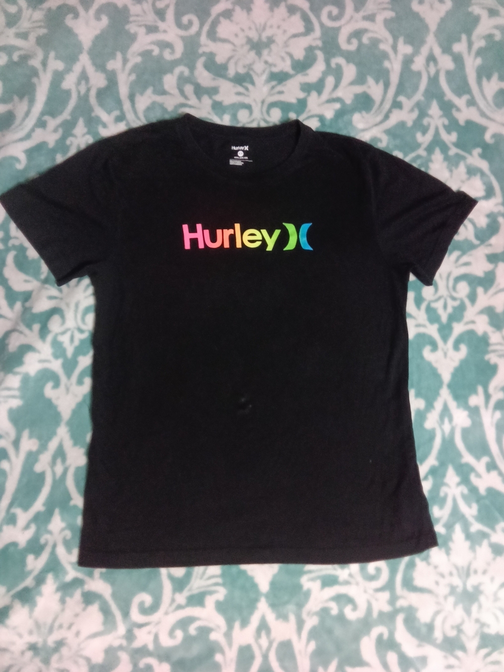 Hurley Black Tee with Rainbow Logo